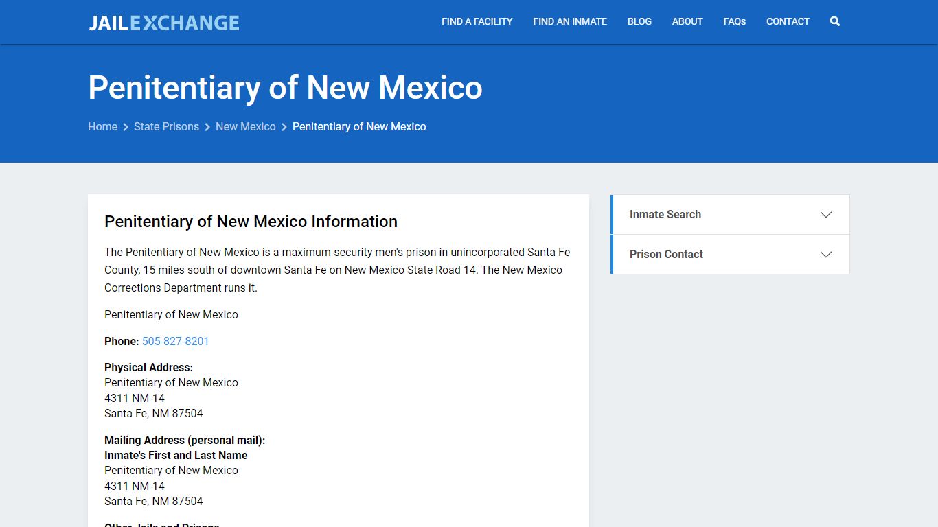 Penitentiary of New Mexico Inmate Search, NM - Jail Exchange